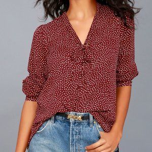 Lulus On the Spot Burgundy Polka Dot Button-Up Top